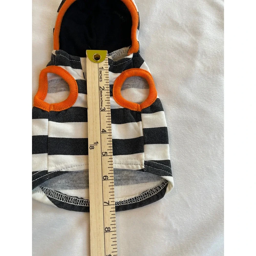Martha Stewart Pets XS Dog Hoodie Black White Striped Guilty‎ As Charged Orange